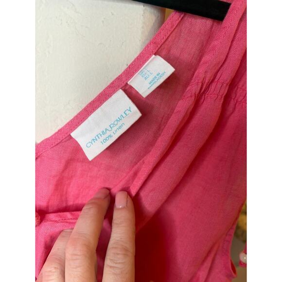 Cynthia Rowley Smocked Waist Sleeveless Linen Pink Blouse Size L 8-12 - Picture 4 of 5